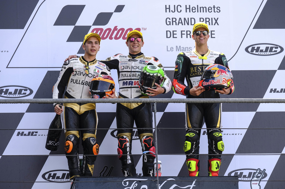 Podio de la categoría Moto3 del Gran Premio de Francia