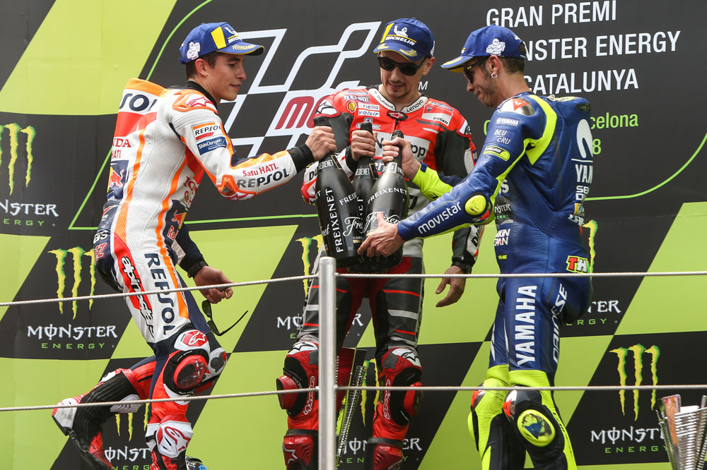 Lorenzo, Márquez y Rossi, podio del GP de Catalunya 2018