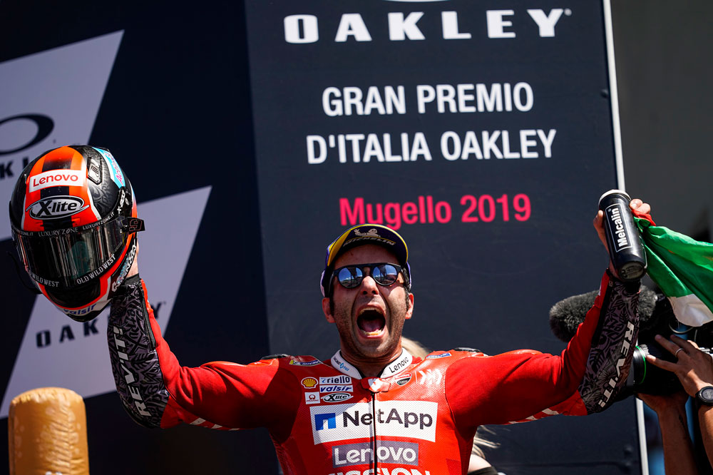La primera victoria de Danilo Petrucci en MotoGP fue en Mugello, en el GP de Italia esta temporada