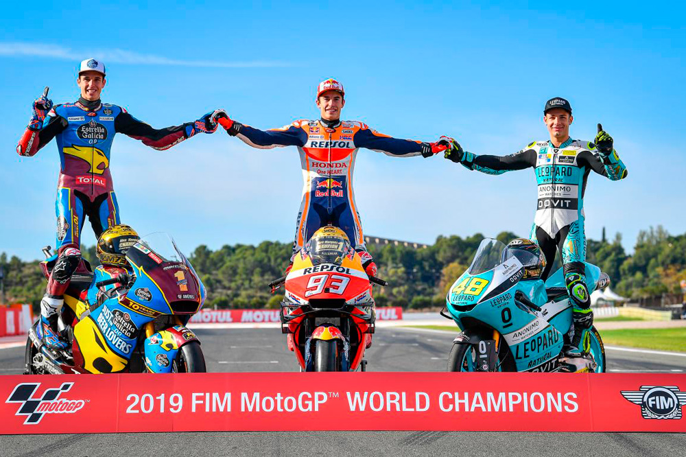 Alex Marquez, Marc Marquez y Lorenzo Dalla Porta, campeones del mundo 2019