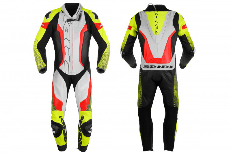 Mono de cuero Supersonic Perforated Pro de Spidi en blanco, negro, amarillo y flúor