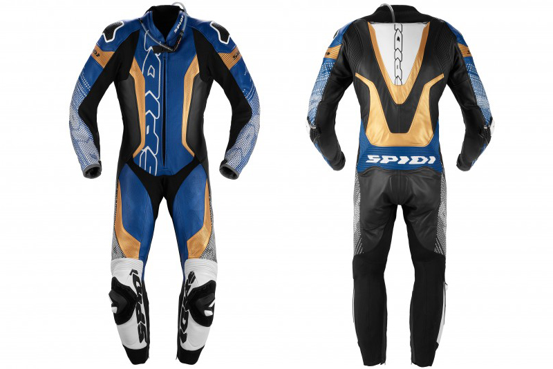 Mono de cuero Supersonic Perforated Pro de Spidi en azul y oro