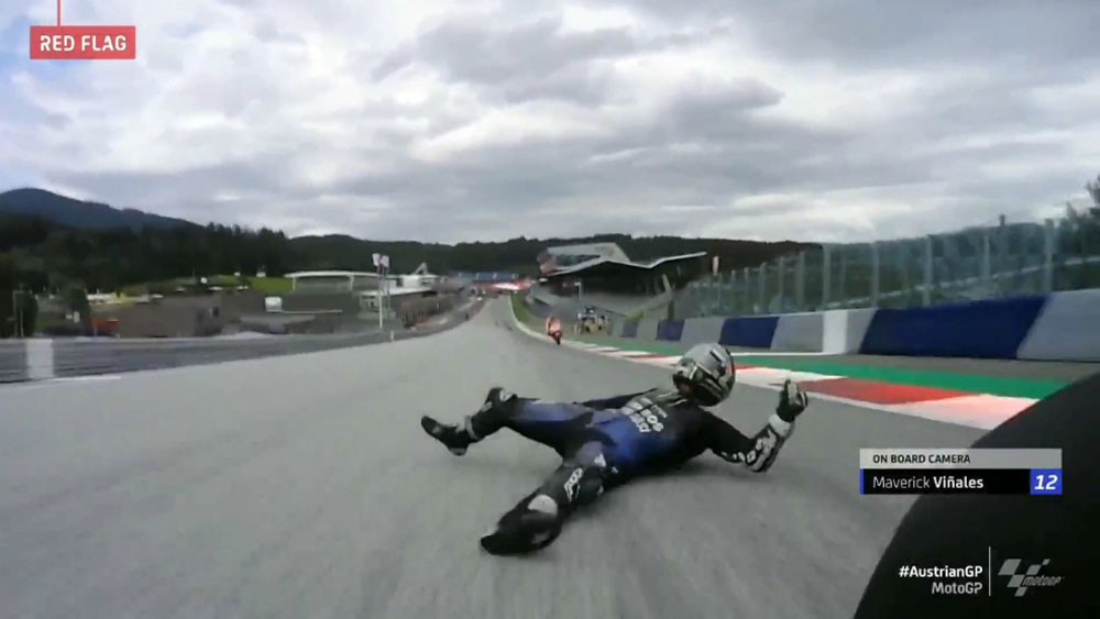 Caida de Maverick Viñales desde la cámara "onboard". DAZN