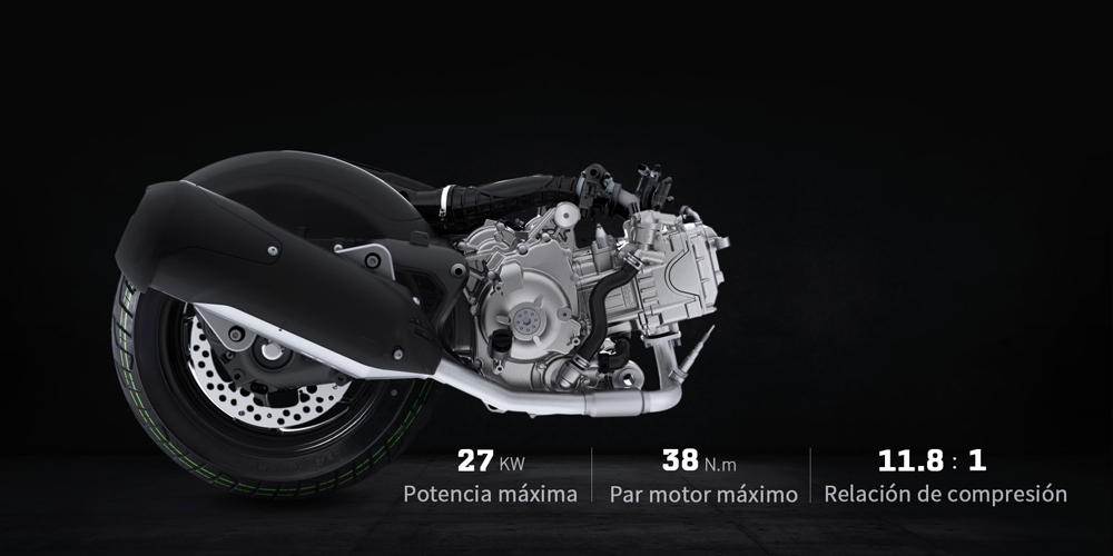 El motor de 350 cc. ofrece prestaciones de otros scooter de mayor cilindrada